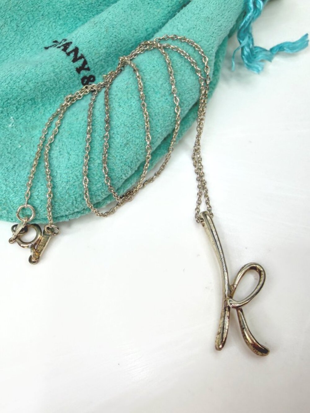 Tiffany & Co. Elsa Peretti Sterling Silver Alphabet K Necklace 17" w/pouchJR1999